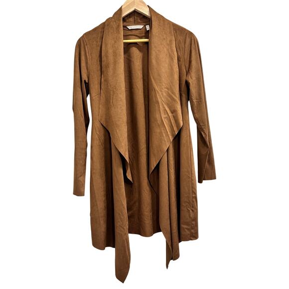 Soft Surroundings Tan Shape Drape Coastal Cowgirl Retro Boho Faux Suede Cardigan - Picture 2 of 7